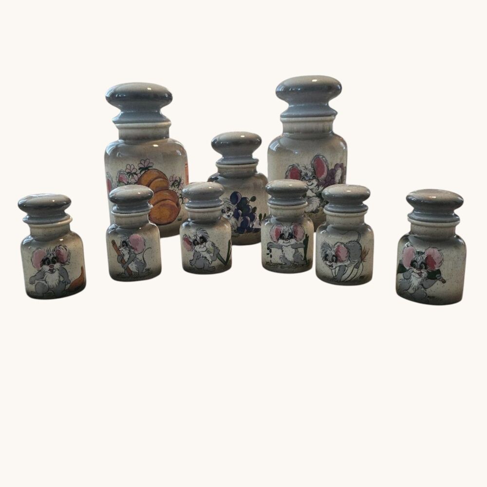 Vintage Mouse Kitchen Canister Set Ceramic Cottagecore Country Decor 9Pc Lot